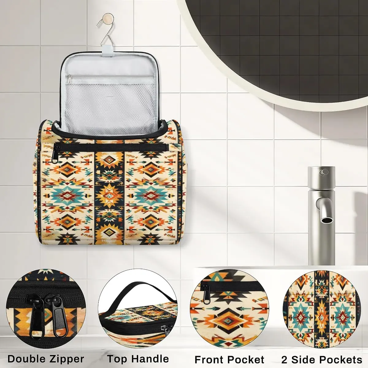Boho Aztec Toiletry Bag for Women and Men, Hanging Travel Makeup Bag, Aztec Western Travel Toiletry Organizer Bag, Makeup Organizer Bag for Cosmetics