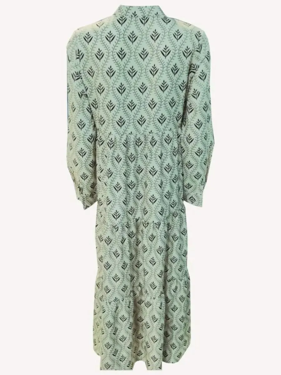 Boho Casual Loose Long Sleeve Maxi Dress for Womens Vintage Print Pleated Crewneck Flowy Baggy Long Dress