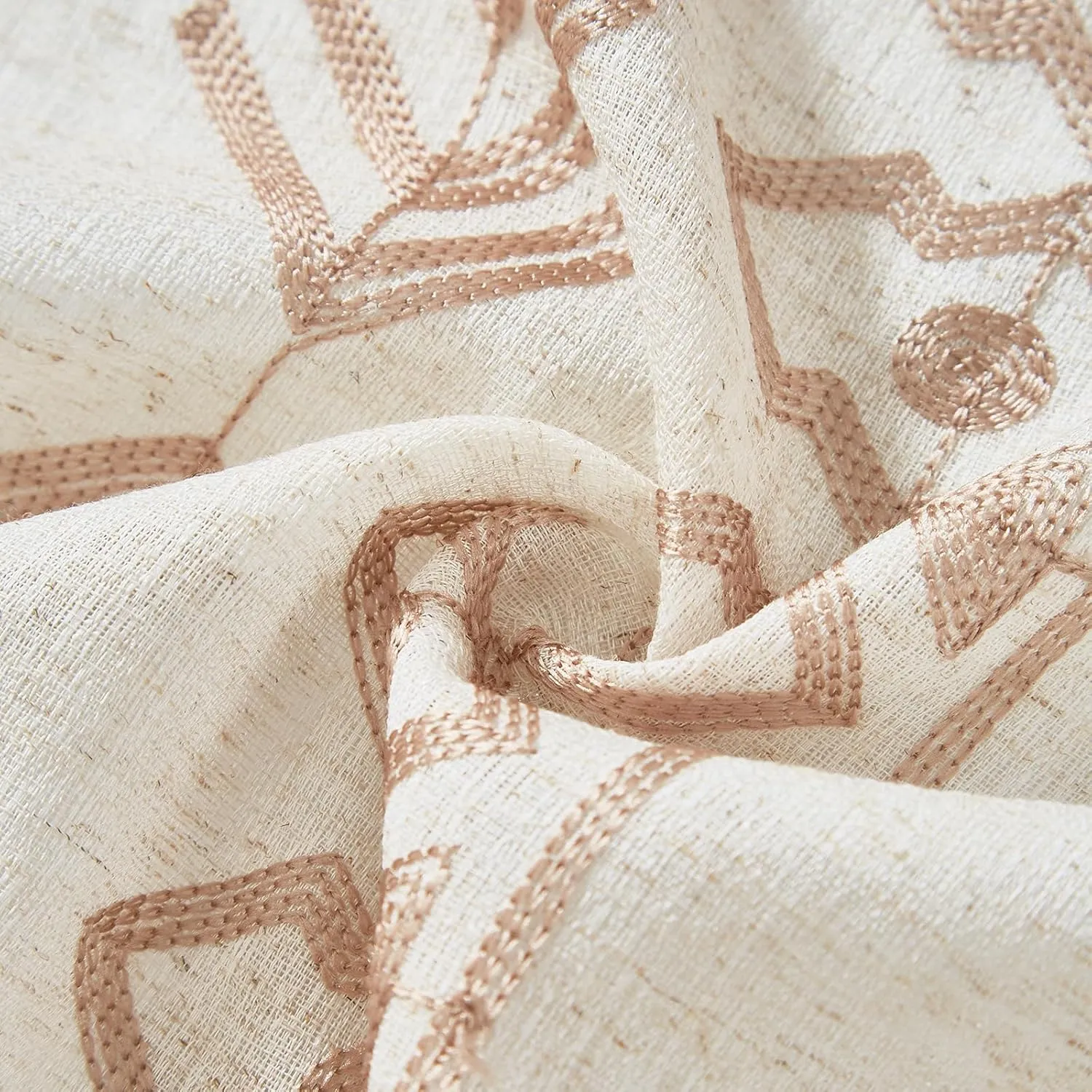 Boho Curtains 63 Inches Long 2 Panels Set for Living Room Cream Linen Embroidered Curtains Bohemian Window Curtains for Rustic Farmhouse Decor Grommet Window Treatment 52x63 Inch, Taupe On Ivory