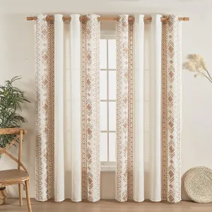 Boho Curtains 63 Inches Long 2 Panels Set for Living Room Cream Linen Embroidered Curtains Bohemian Window Curtains for Rustic Farmhouse Decor Grommet Window Treatment 52x63 Inch, Taupe On Ivory