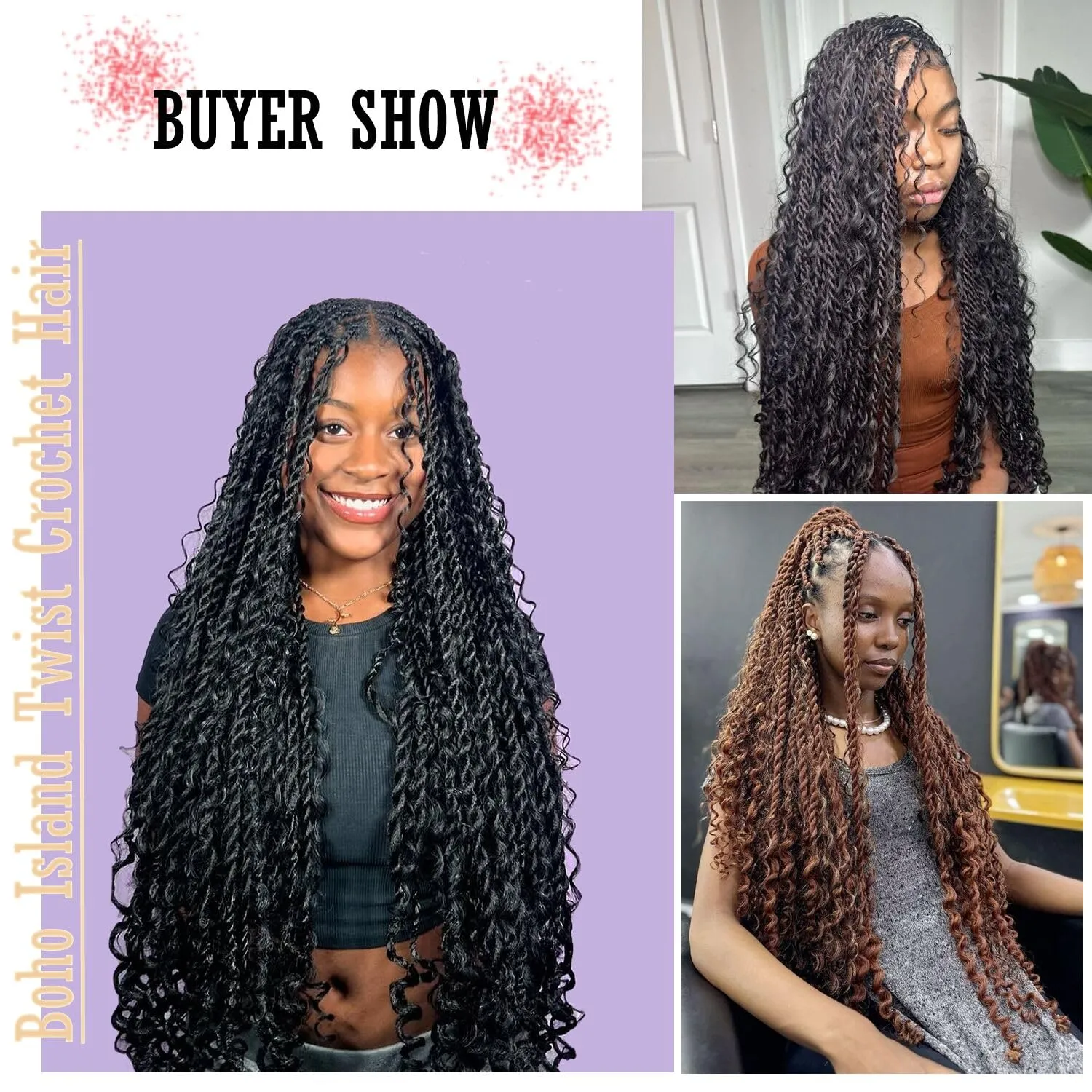 Boho Island Twist Crochet Hair 24 inch Senegalese Twist Crochet Hair with Soft Curly Ends 8 Packs Pre-looped Bohemian Goddess Twist Synthetic Braids Crochet Hair for Black Women (24Inch,1B/27)
