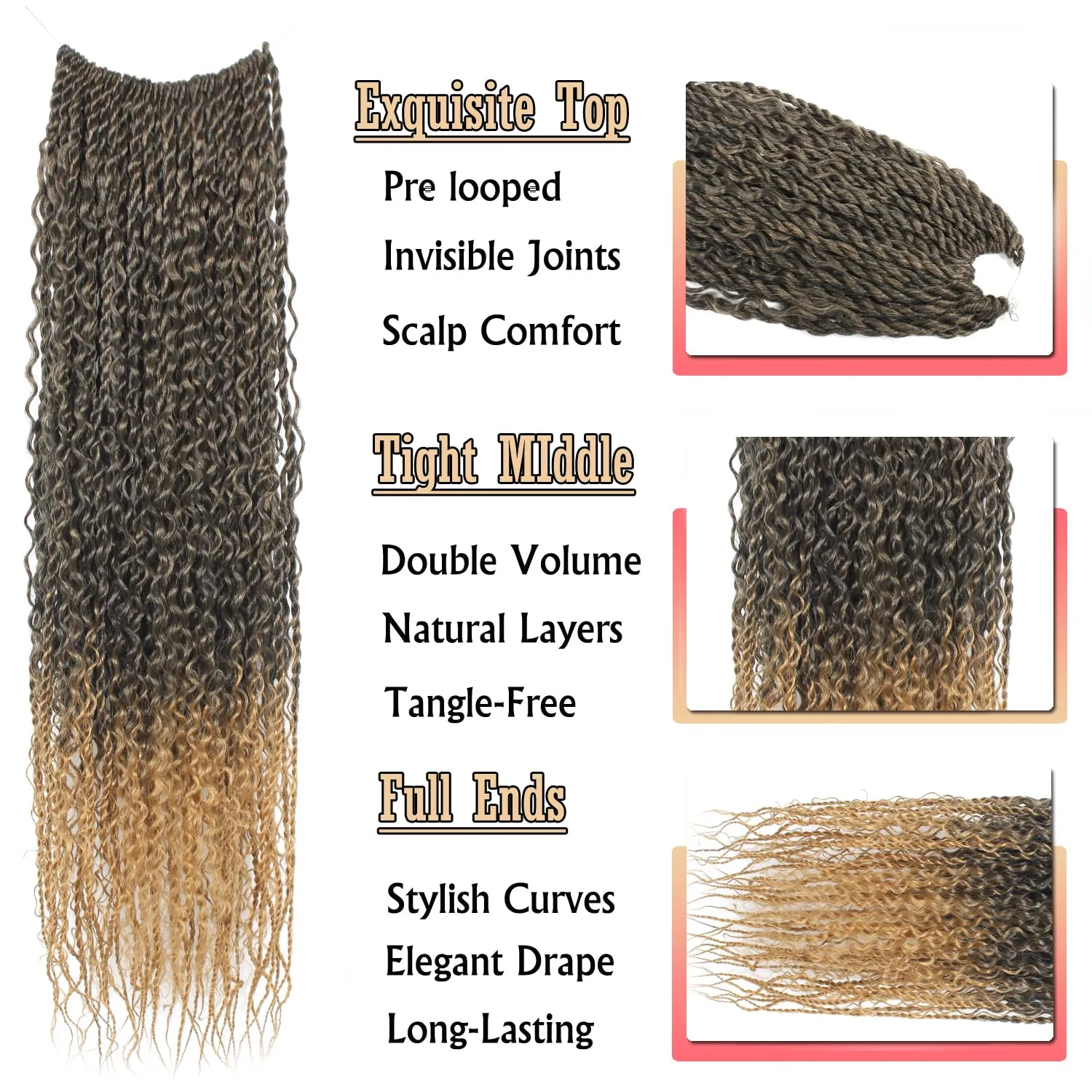 Boho Island Twist Crochet Hair 24 inch Senegalese Twist Crochet Hair with Soft Curly Ends 8 Packs Pre-looped Bohemian Goddess Twist Synthetic Braids Crochet Hair for Black Women (24Inch,1B/27)