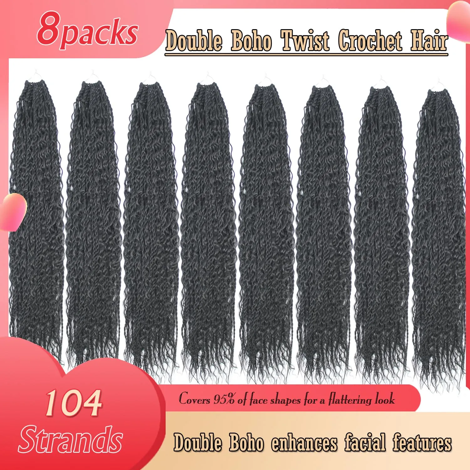 Boho Island Twist Crochet Hair 24 inch Senegalese Twist Crochet Soft Hair with Curly Ends 8 Packs Pre-looped Bohemian Goddess Twist Synthetic Braids Crochet Hair for Black Women (24Inch,1B)