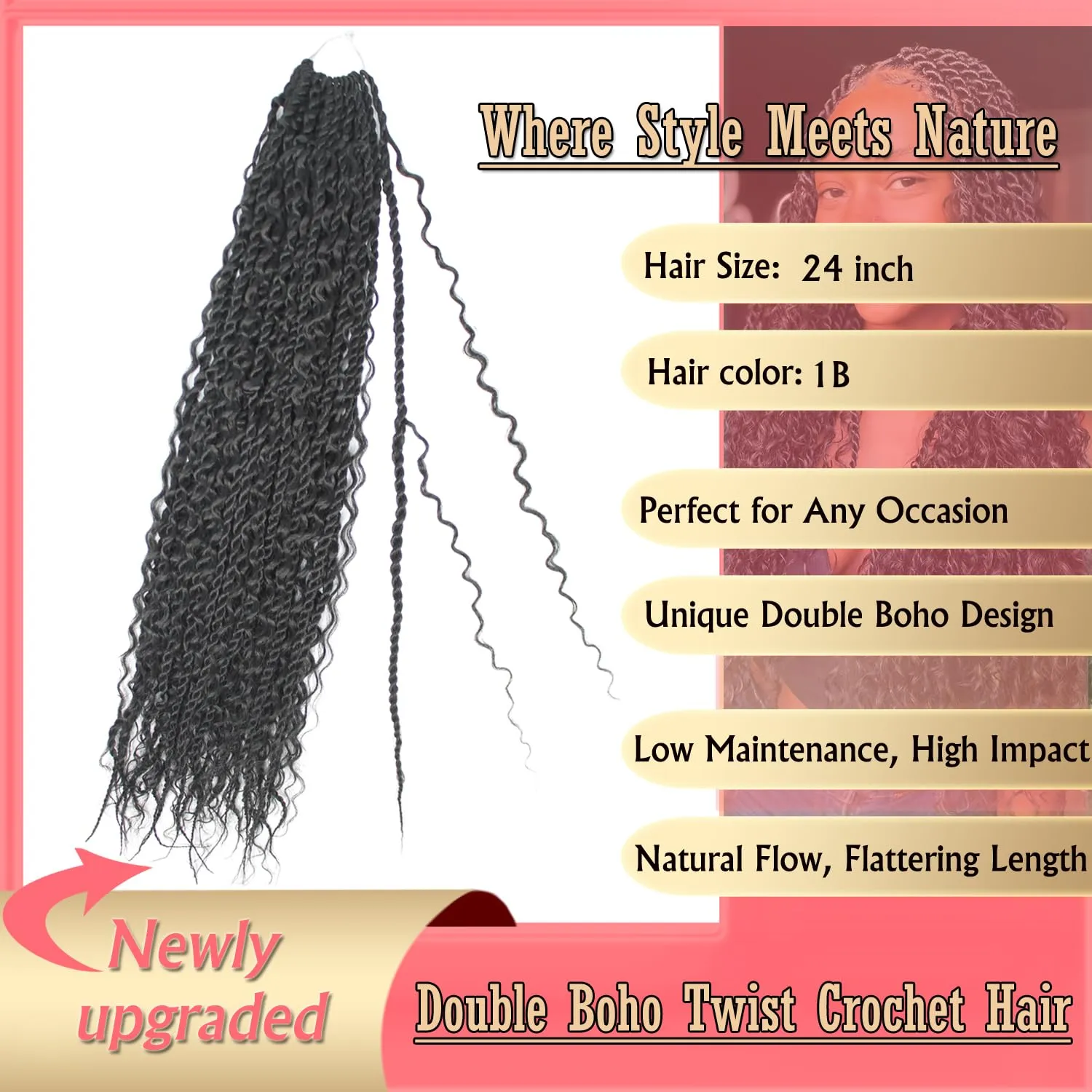 Boho Island Twist Crochet Hair 24 inch Senegalese Twist Crochet Soft Hair with Curly Ends 8 Packs Pre-looped Bohemian Goddess Twist Synthetic Braids Crochet Hair for Black Women (24Inch,1B)