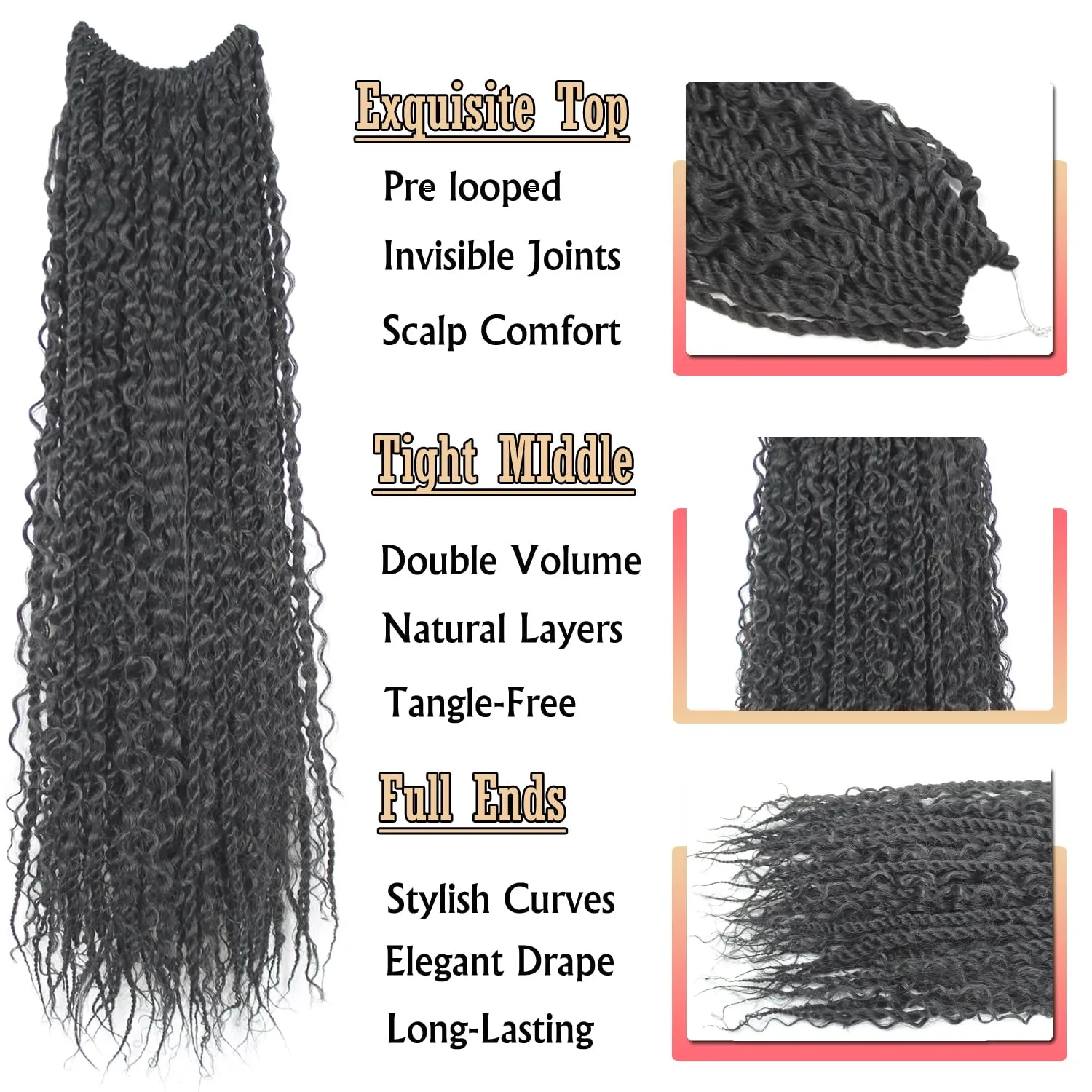 Boho Island Twist Crochet Hair 24 inch Senegalese Twist Crochet Soft Hair with Curly Ends 8 Packs Pre-looped Bohemian Goddess Twist Synthetic Braids Crochet Hair for Black Women (24Inch,1B)