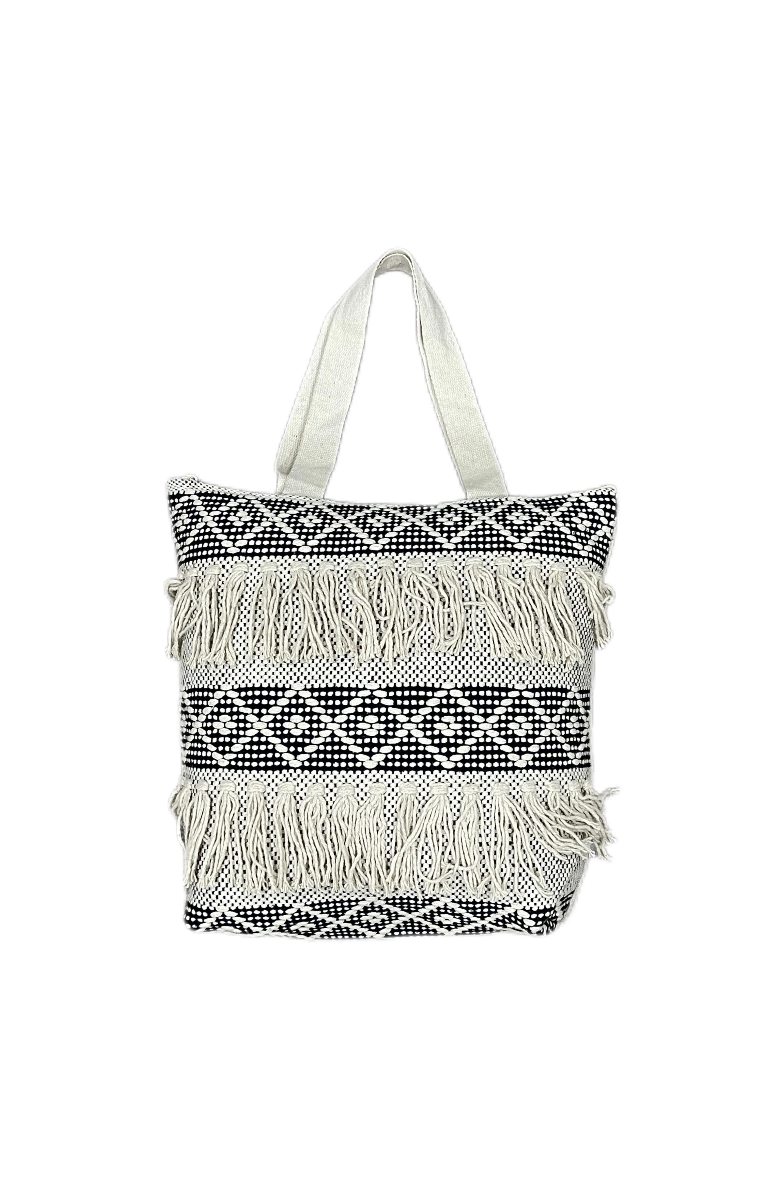 Boho Lush Cotton Handmade Tufted Beach Tote Bag