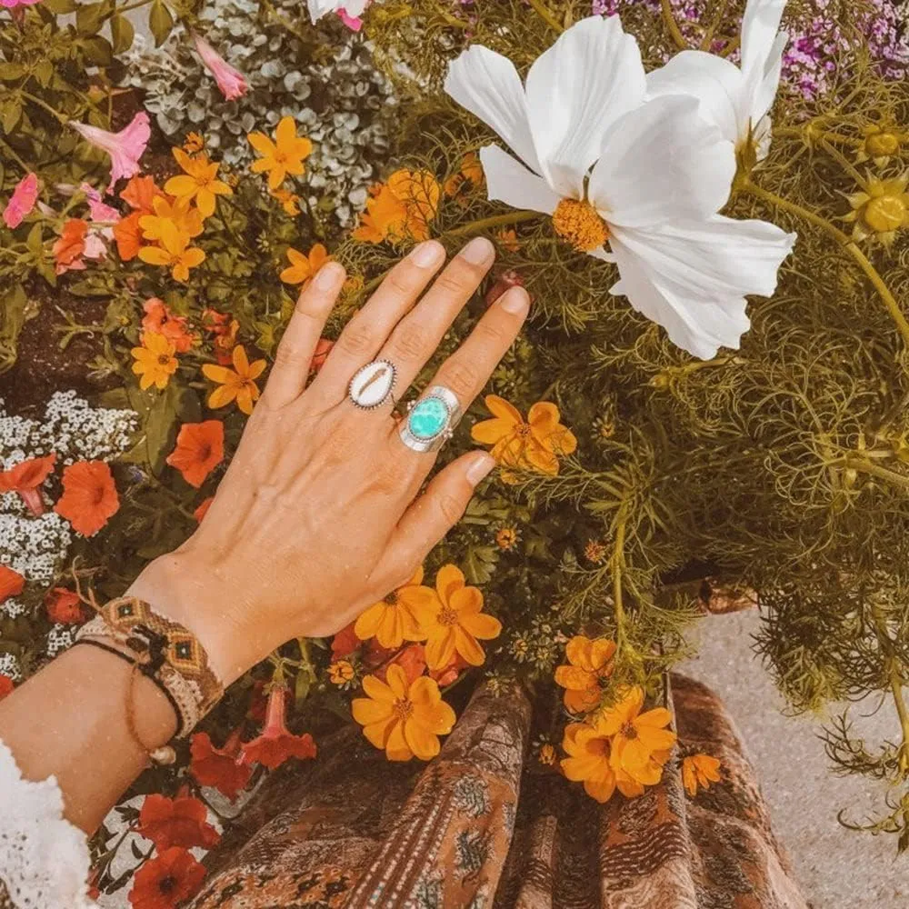 Boho-Magic Sterling Silver Larimar Ring for Women Oval Gemstone Boho jewelry