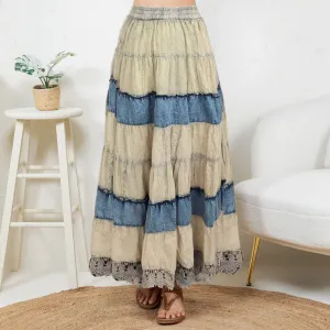 Boho Patchwork Denim   Lace Skirt