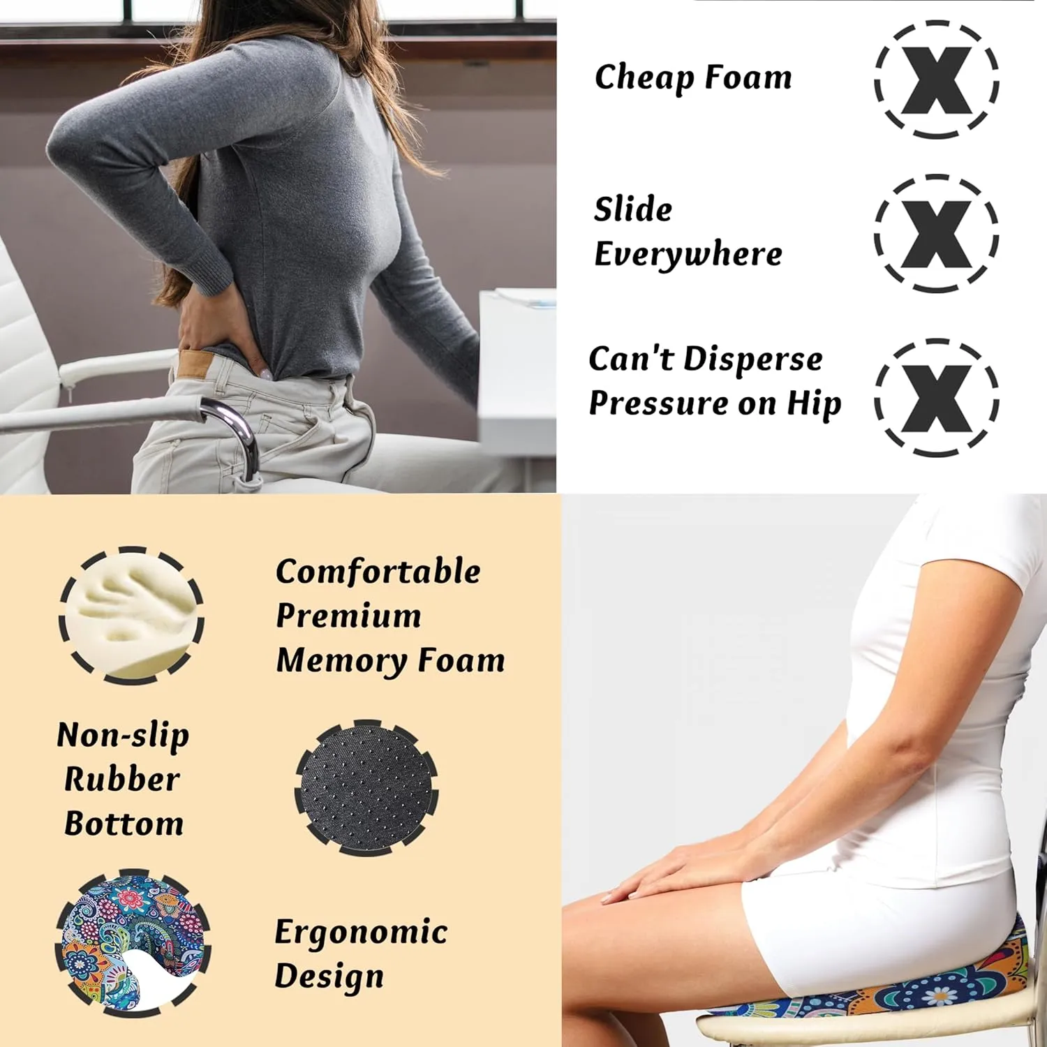 Boho Seat Cushion for Tailbone Pain Relief Office Computer Memory Foam Chair Cushion for Pressure Relief Coccyx Cushion Tailbone Pain & Sciatica for Boho Lover