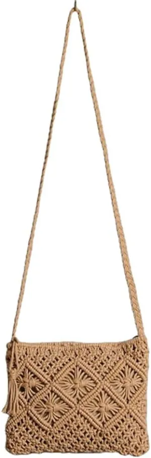 Boho Straw Shoulder Bag Handwoven Wicker Beach Purse for Women Crossbody Handbag