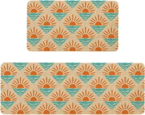Boho Sunshine Kitchen Mats Set of 2 Non Slip Farmhouse Kitchen Rugs Bohemia Home Decor Low-Profile Washable Floor Mat 17x47 Inch and 17x29 Inch