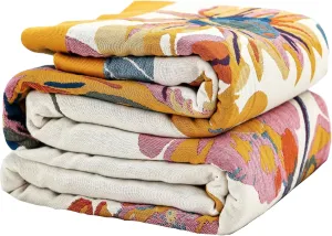 Boho Throw Blanket, 100% Organic Cotton Breathable Lightweight Ultra Soft Bed Quilt Throw - Summer Floral Bird Butterfly Farmhouse Decor Blanket for Sofa Couch Chair and Gift. 60" x 80"