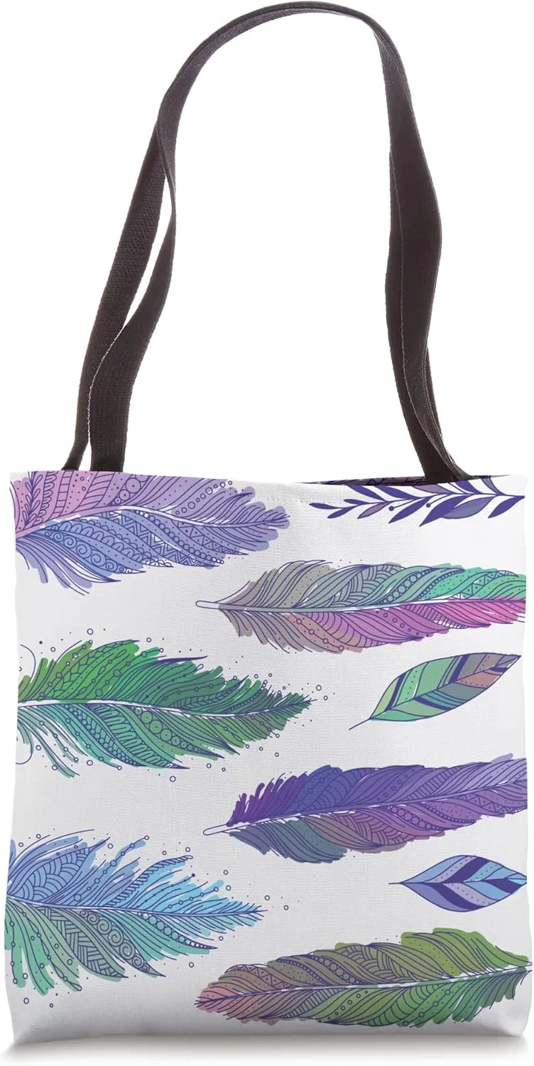 Boho Whimsy Feathers Hippie Native Chic Turquoise Fashion Tote Bag