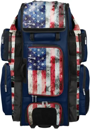 Boombah Superpack XL Rolling Bat Bag - 36" x 16" x 23.5" - USA Old Glory Navy/Red/White - Wheeled Version