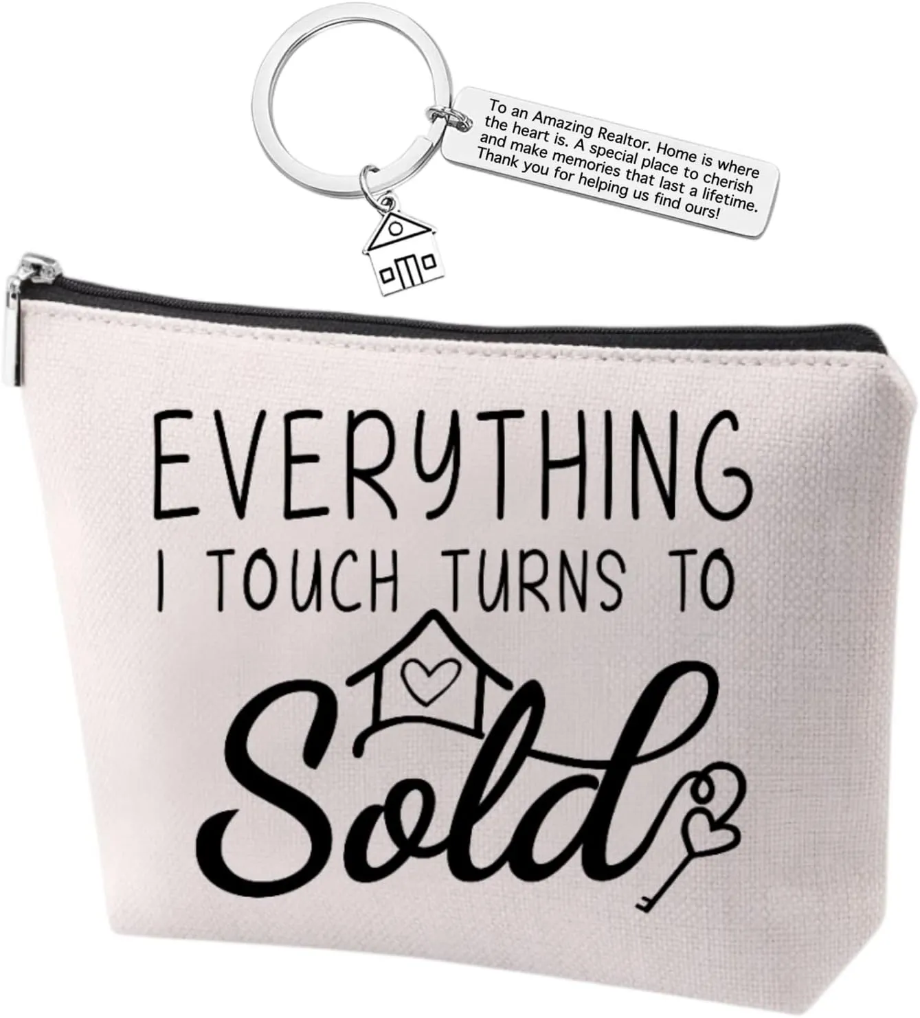 BoomBoomGifts Christmas Gifts for Realtor,Realtor Gifts,Realtor Makeup Bag,Realtor Canvas Zipper Pouch,Realtor Keychain,Real Estate Agent Gifts for Women