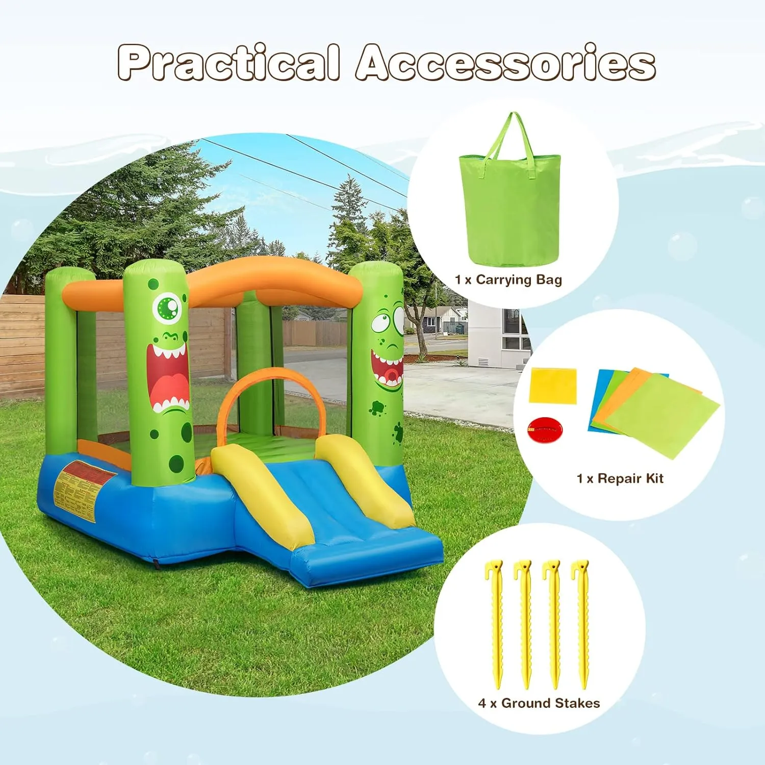BOUNTECH Inflatable Bounce House, Bouncy House for Kids Indoor Outdoor Party with Jumping Area, Including Oxford Carry Bag, Repair Kit, Small Castle Bounce House for Toddlers Gift