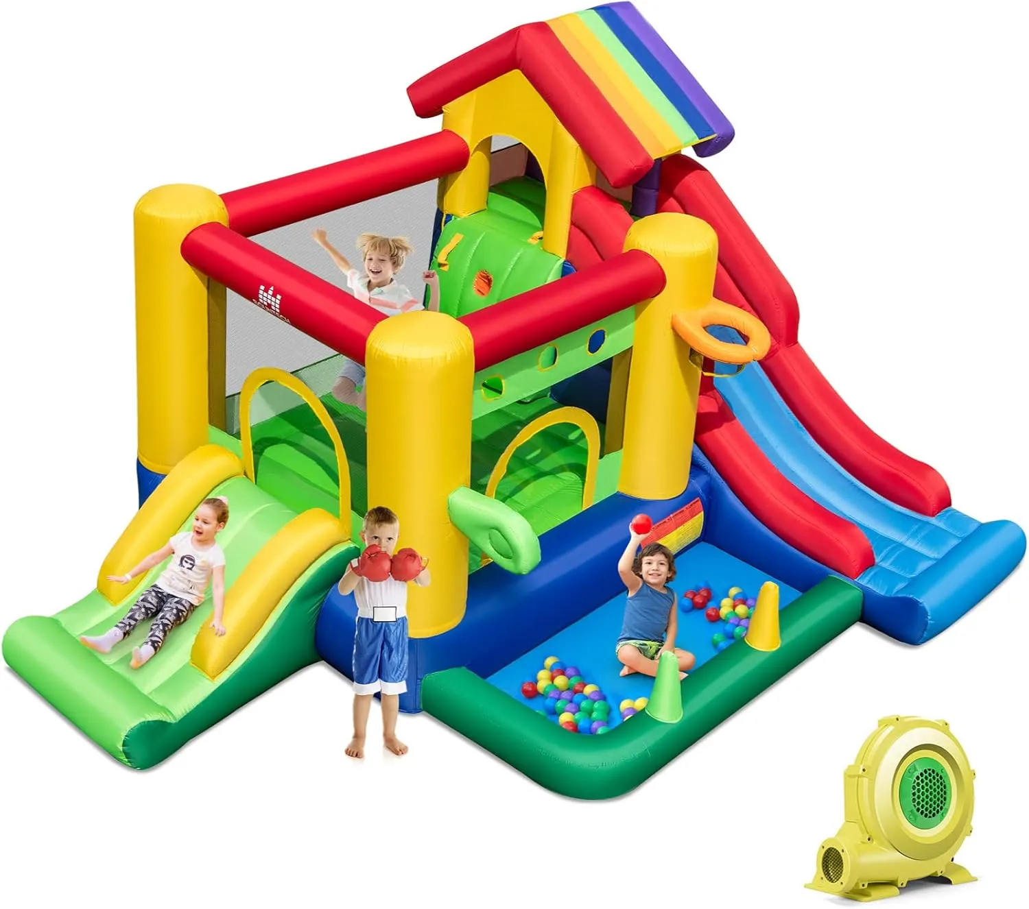 BOUNTECH Inflatable Bounce House with Ball Pit, Dual Slides Bouncy House for Kids Aged 3  Backyard Party Fun w/Blower, Kids Bounce House with Slide for Boys Girls Indoor Outdoor Birthday Party Gift