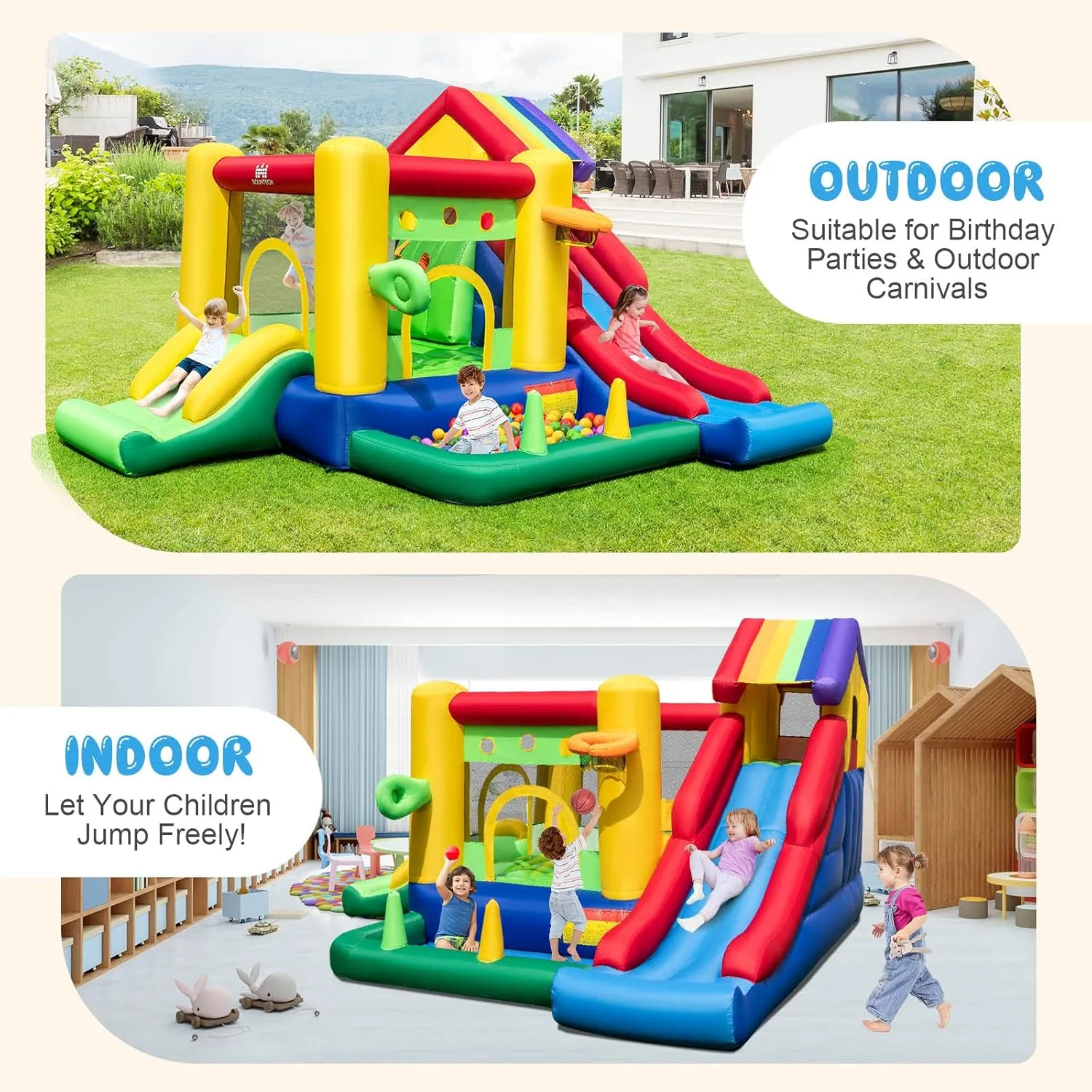 BOUNTECH Inflatable Bounce House with Ball Pit, Dual Slides Bouncy House for Kids Aged 3  Backyard Party Fun w/Blower, Kids Bounce House with Slide for Boys Girls Indoor Outdoor Birthday Party Gift