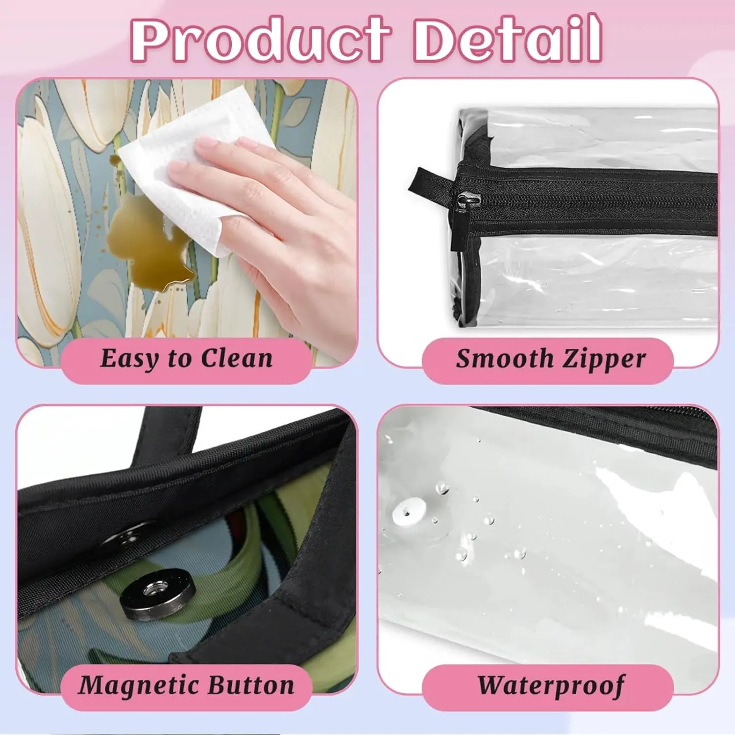 Bouquet Wallpaper Landscape Toiletry Bag Water Proof Travel Makeup Case Large Capacity 4 in 1 Foldable Cosmetics Storage for Women Men Removable Zipper Clear PVC Pockets