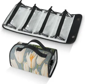 Bouquet Wallpaper Landscape Toiletry Bag Water Proof Travel Makeup Case Large Capacity 4 in 1 Foldable Cosmetics Storage for Women Men Removable Zipper Clear PVC Pockets