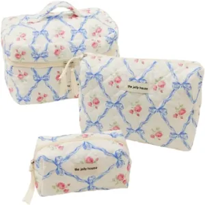 Bow Aesthetic Bag Y2k Cosmetic Bag for Purse Coquette Aesthetic Cute Makeup Bag Make Up Bag Set (Blue Bow-1)