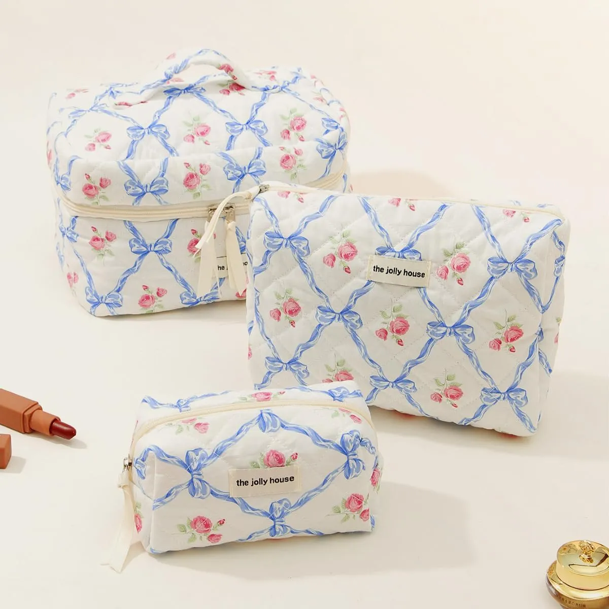 Bow Aesthetic Bag Y2k Cosmetic Bag for Purse Coquette Aesthetic Cute Makeup Bag Make Up Bag Set (Blue Bow-1)