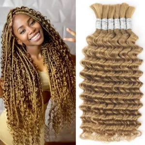 Braiding Hair for Boho Braids Deep Wave Human Hair 150g 20 Inch Curly Boho Hair for Braiding Knotless 12A Brazilian Virgin 6 Bundles/Pack Honey Blonde Wet and Wavy Human Braiding Hair 27#