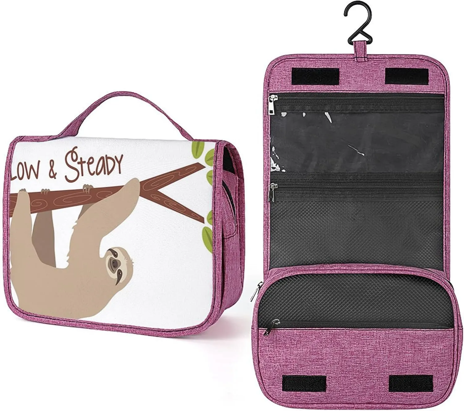 Branch Sloth,Toiletry Bag for Women,Australian Mammal on Tree Branch Sloth,Water-resistant Hanging Bathroom Travel Makeup Organizer,Cosmetic Case Traveling for Full Accessories,Brown