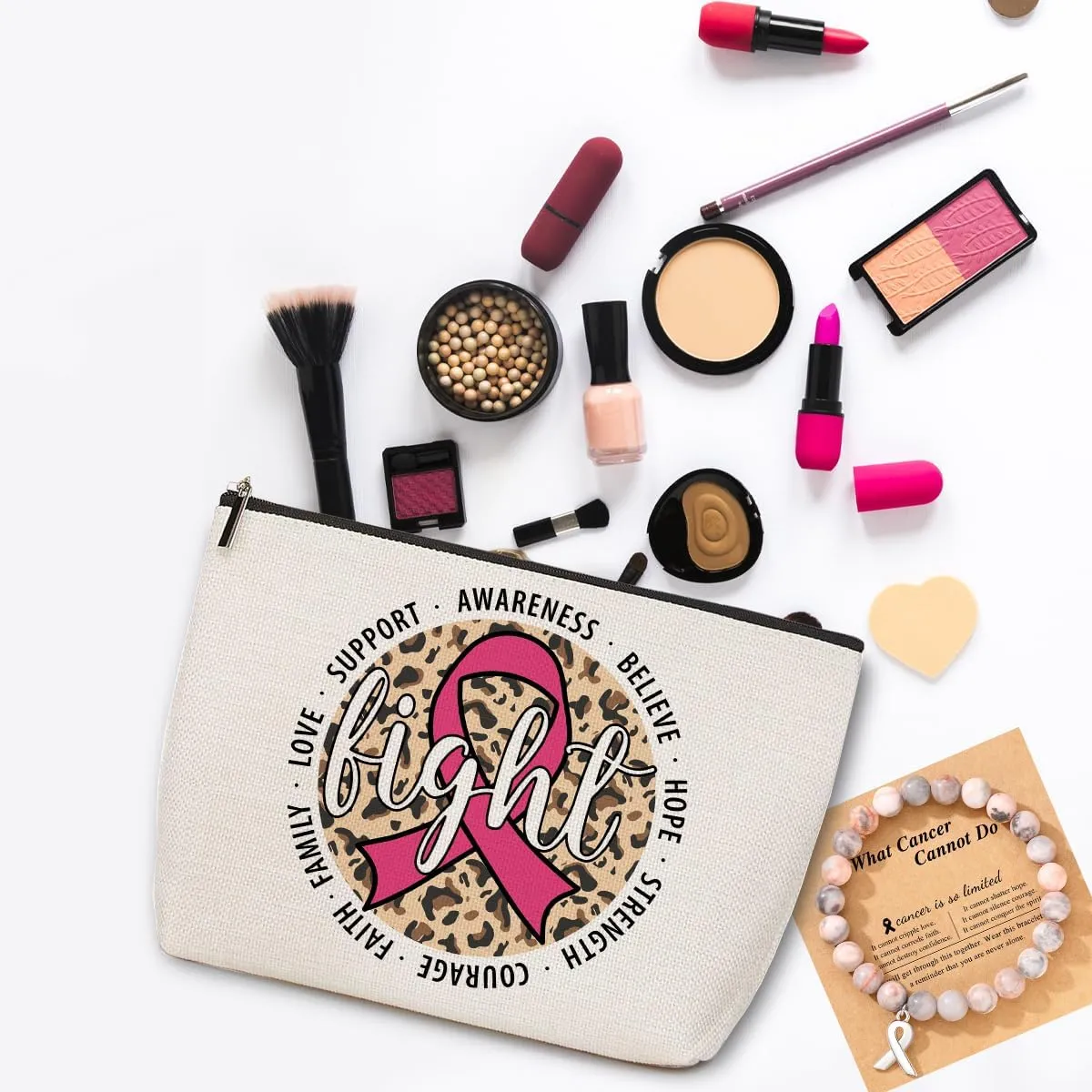 Breast Cancer Survivor Gifts for Woman Makeup Bag Get Well Soon Gifts for Women Makeup Pouch Breast Cancer Awareness Gifts Cancer Care Gifts for Women Cancer Fighter Birthday Cosmetic Travel Bag