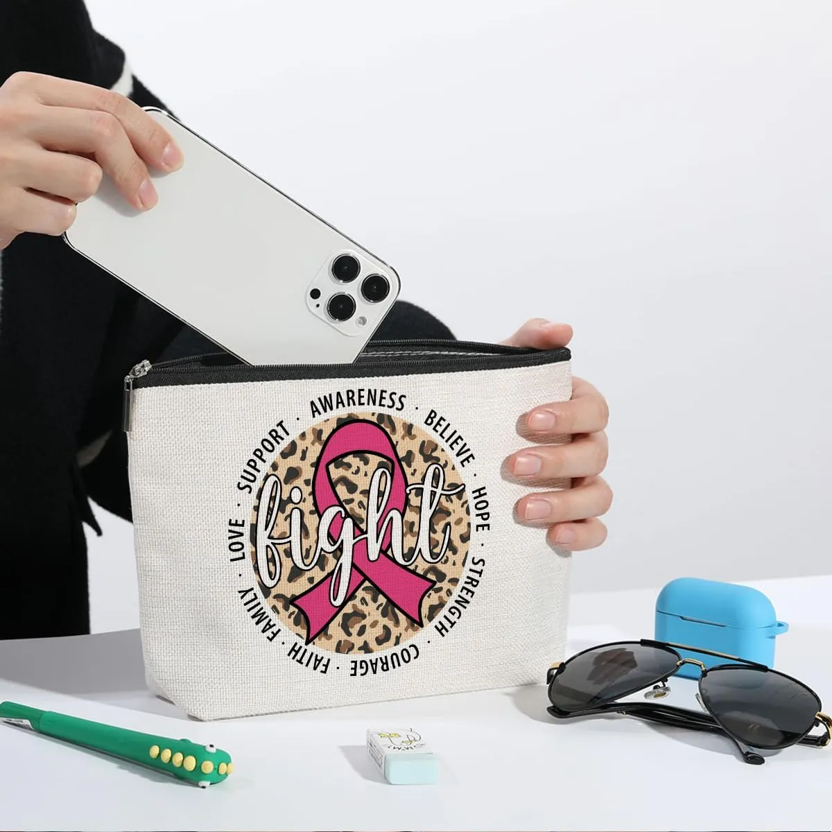 Breast Cancer Survivor Gifts for Woman Makeup Bag Get Well Soon Gifts for Women Makeup Pouch Breast Cancer Awareness Gifts Cancer Care Gifts for Women Cancer Fighter Birthday Cosmetic Travel Bag
