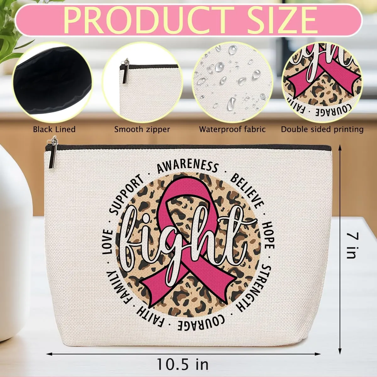 Breast Cancer Survivor Gifts for Woman Makeup Bag Get Well Soon Gifts for Women Makeup Pouch Breast Cancer Awareness Gifts Cancer Care Gifts for Women Cancer Fighter Birthday Cosmetic Travel Bag