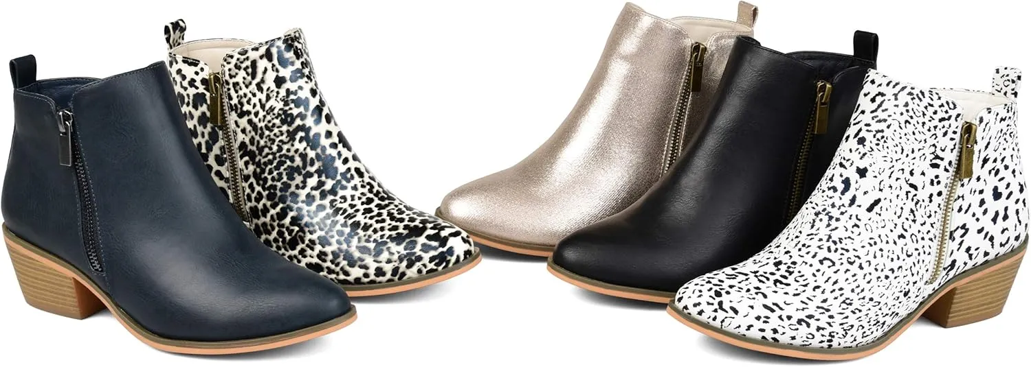 Brinley Co. Womens Faux Leather Stacked Heel Side Zip Booties