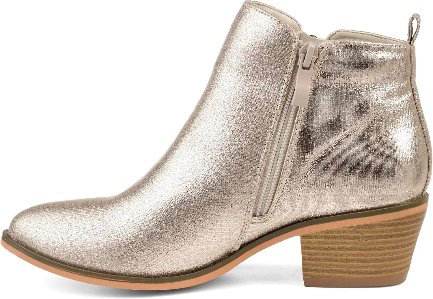 Brinley Co. Womens Faux Leather Stacked Heel Side Zip Booties