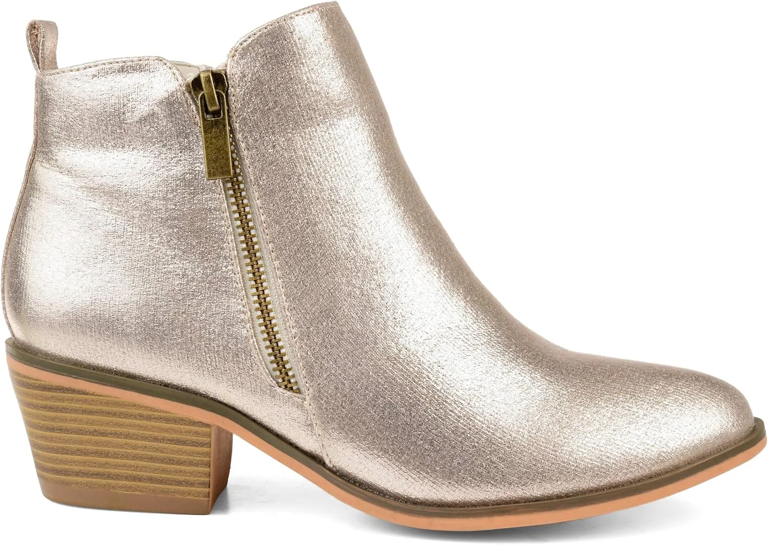 Brinley Co. Womens Faux Leather Stacked Heel Side Zip Booties