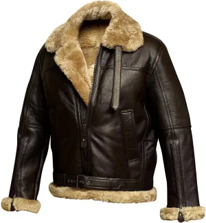 Brown Aviator Goatskin Shearling Style Vintage Bomber Flight Jacket for Men (Color : Brown, Size : XX-Large)