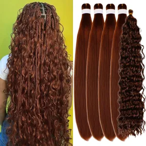 Brown Braiding Hair Pre Stretched for Boho Braids Synthetic Pre-stretched Knotless Boho Braiding Hair non toxic ez Braids