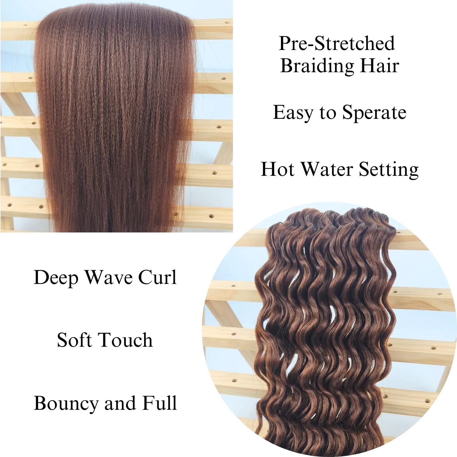 Brown Braiding Hair Pre Stretched for Boho Braids Synthetic Pre-stretched Knotless Boho Braiding Hair non toxic ez Braids