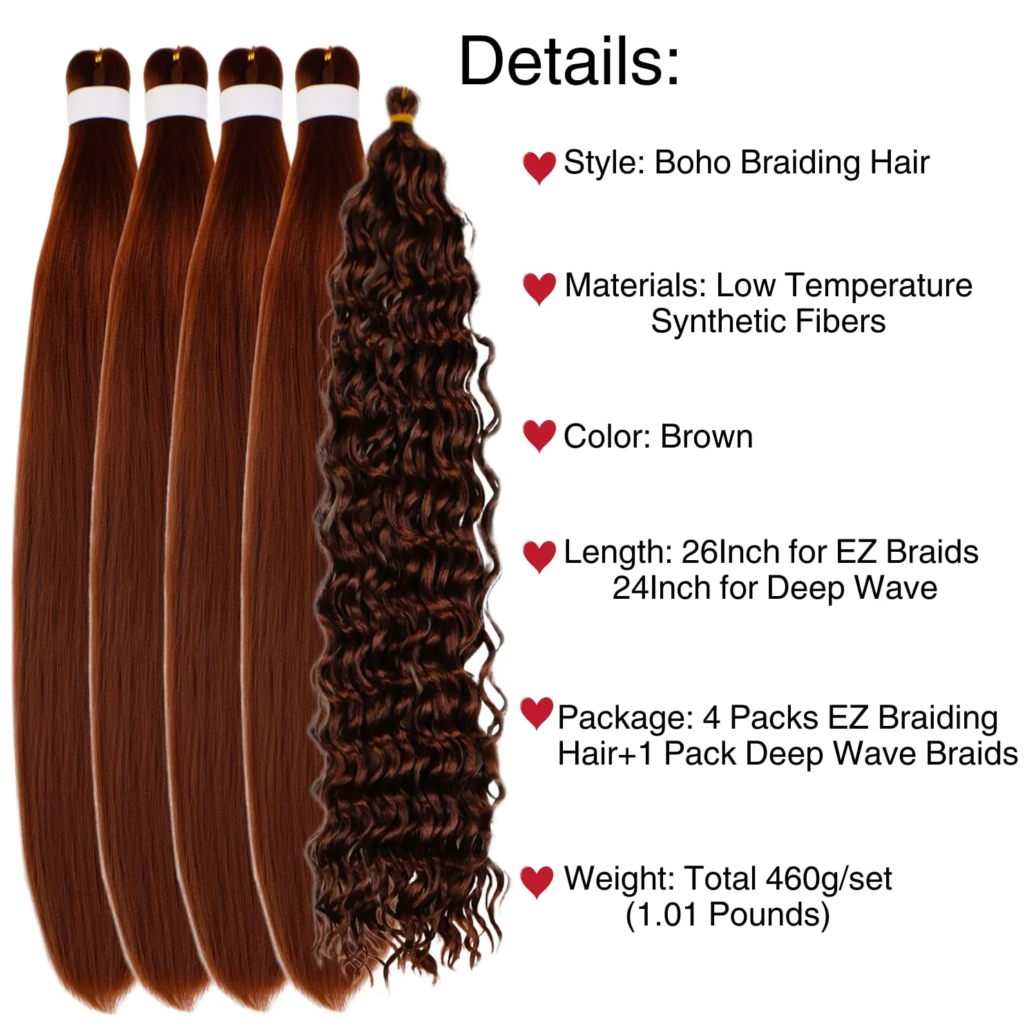 Brown Braiding Hair Pre Stretched for Boho Braids Synthetic Pre-stretched Knotless Boho Braiding Hair non toxic ez Braids