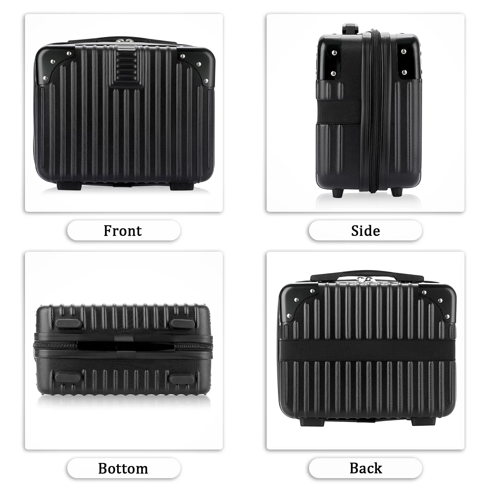 BSTKEY Portable Hard Shell Cosmetic Travel Case, Small Travel Hand Luggage with Elastic Band, Mini ABS Carrying Makeup Case Suitcase, Black