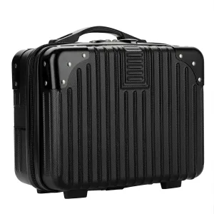 BSTKEY Portable Hard Shell Cosmetic Travel Case, Small Travel Hand Luggage with Elastic Band, Mini ABS Carrying Makeup Case Suitcase, Black