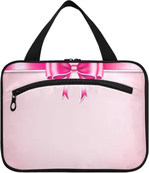 Burbuja Bow on Pink Hanging Travel Toiletry Bag with Hook, Waterproof Toiletry Bag Cosmetic Organizer for Toiletries Bathroom for Women, L