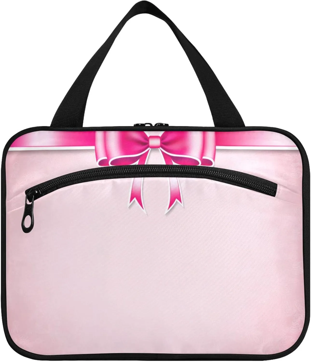 Burbuja Bow on Pink Hanging Travel Toiletry Bag with Hook, Waterproof Toiletry Bag Cosmetic Organizer for Toiletries Bathroom for Women, L