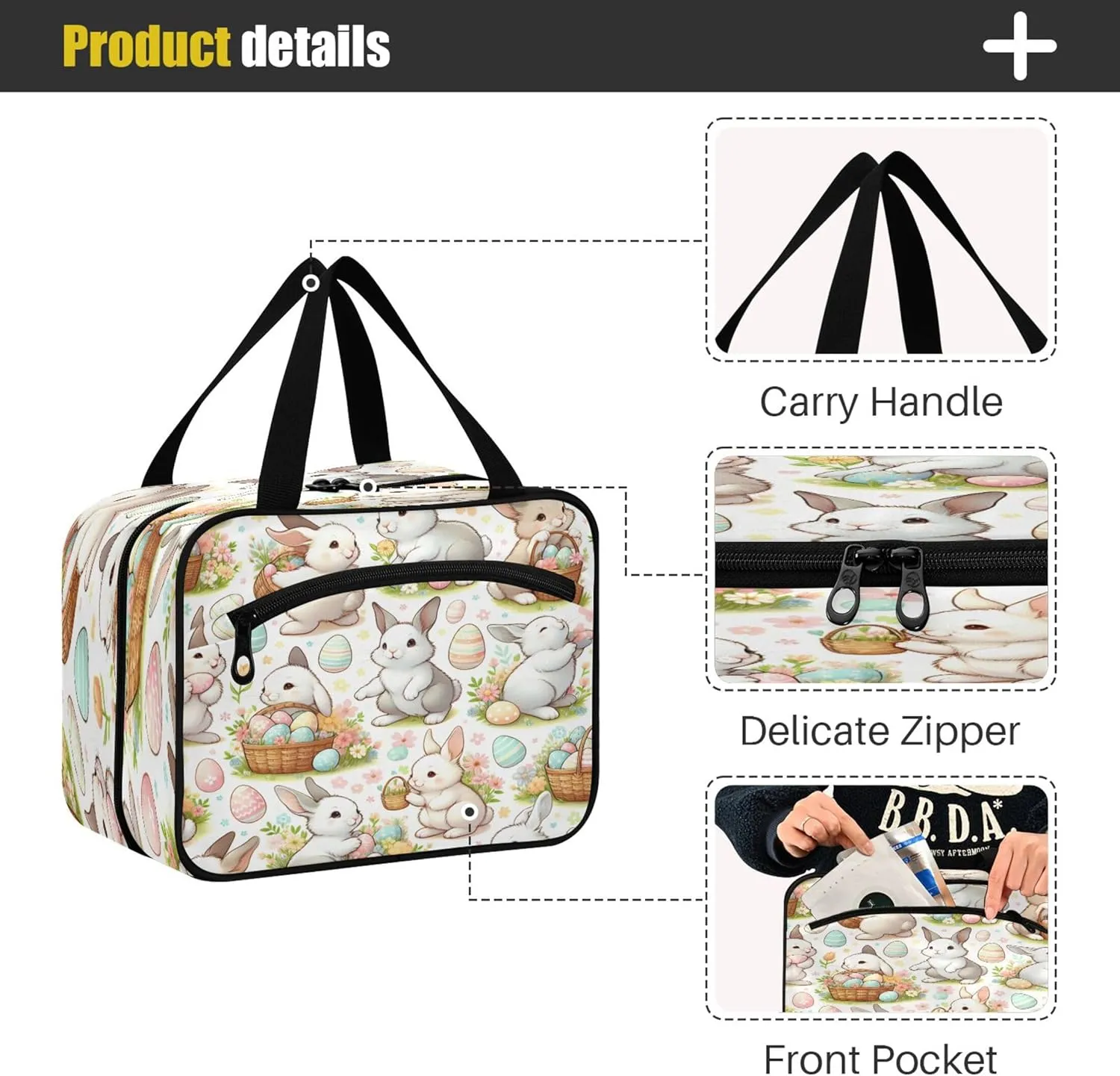 Burbuja Easter Bunny Travel Toiletry Bag for Women, Hanging Waterproof Toiletry Bag Cosmetic Organizer for Toiletries Accessories, M