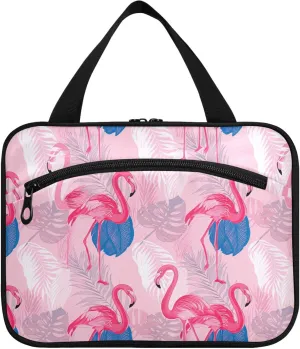 Burbuja Flamingos Tropical Leaves Travel Toiletry Bag for Women, Hanging Waterproof Toiletry Bag Cosmetic Organizer for Toiletries Accessories, M
