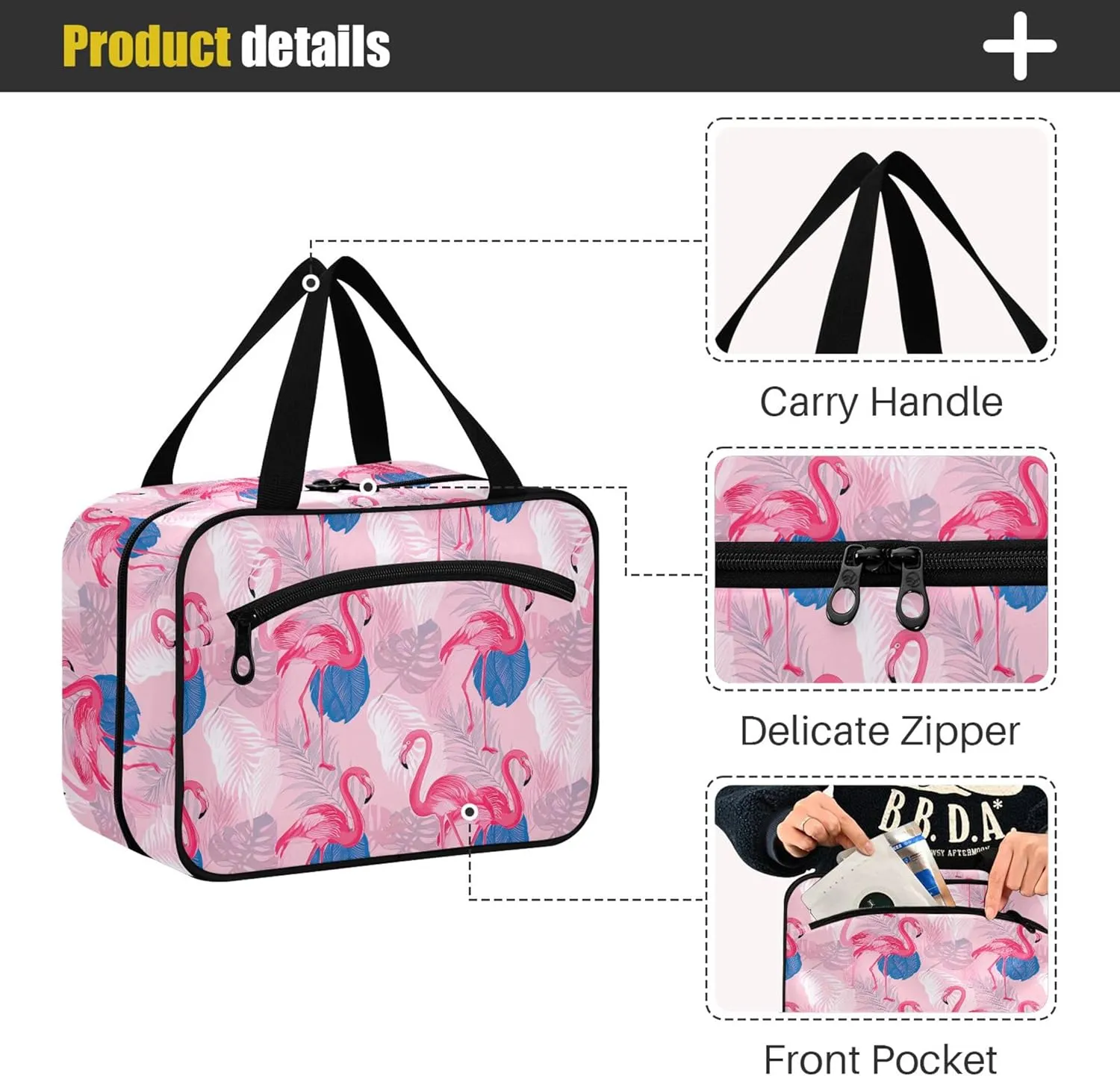 Burbuja Flamingos Tropical Leaves Travel Toiletry Bag for Women, Hanging Waterproof Toiletry Bag Cosmetic Organizer for Toiletries Accessories, M