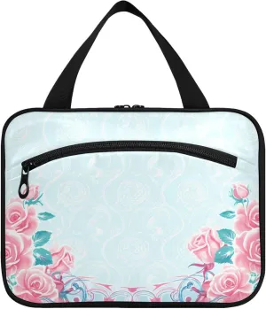 Burbuja Floral on Blue Hanging Travel Toiletry Bag with Hook, Waterproof Toiletry Bag Cosmetic Organizer for Toiletries Bathroom for Women, L
