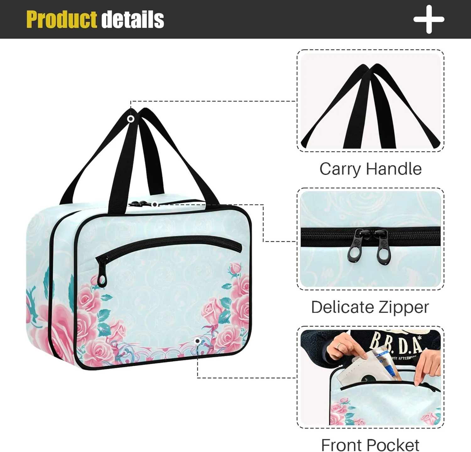 Burbuja Floral on Blue Hanging Travel Toiletry Bag with Hook, Waterproof Toiletry Bag Cosmetic Organizer for Toiletries Bathroom for Women, L