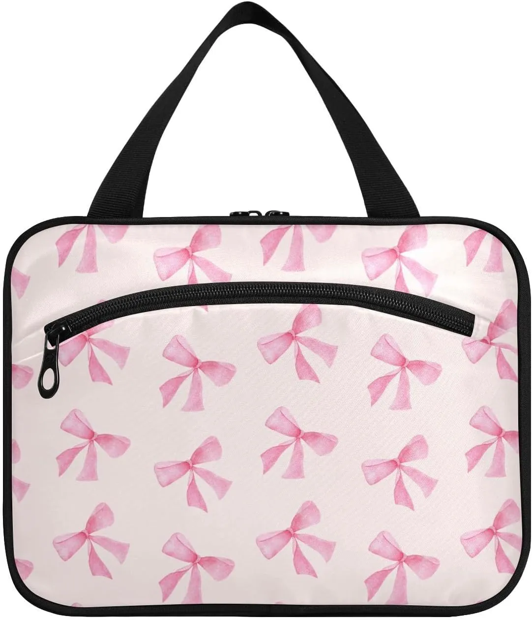 Burbuja Pink Bow Travel Toiletry Bag for Women, Hanging Waterproof Toiletry Bag Cosmetic Organizer for Toiletries Accessories, M