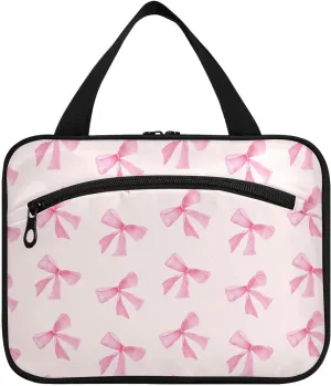Burbuja Pink Bow Travel Toiletry Bag for Women, Hanging Waterproof Toiletry Bag Cosmetic Organizer for Toiletries Accessories, M