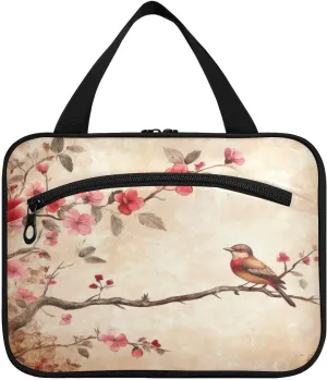 Burbuja Retro Bird in Twig Travel Toiletry Bag for Women, Hanging Waterproof Toiletry Bag Cosmetic Organizer for Toiletries Accessories, M